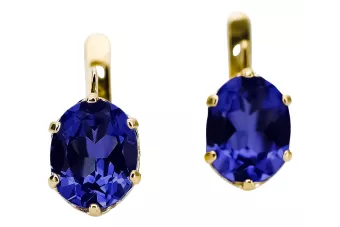 Oro amarillo de 8 quilates 333 Sapphire pendientes vec003x-sp Ruso Soviético URSS Joyería vintage Art Deco style